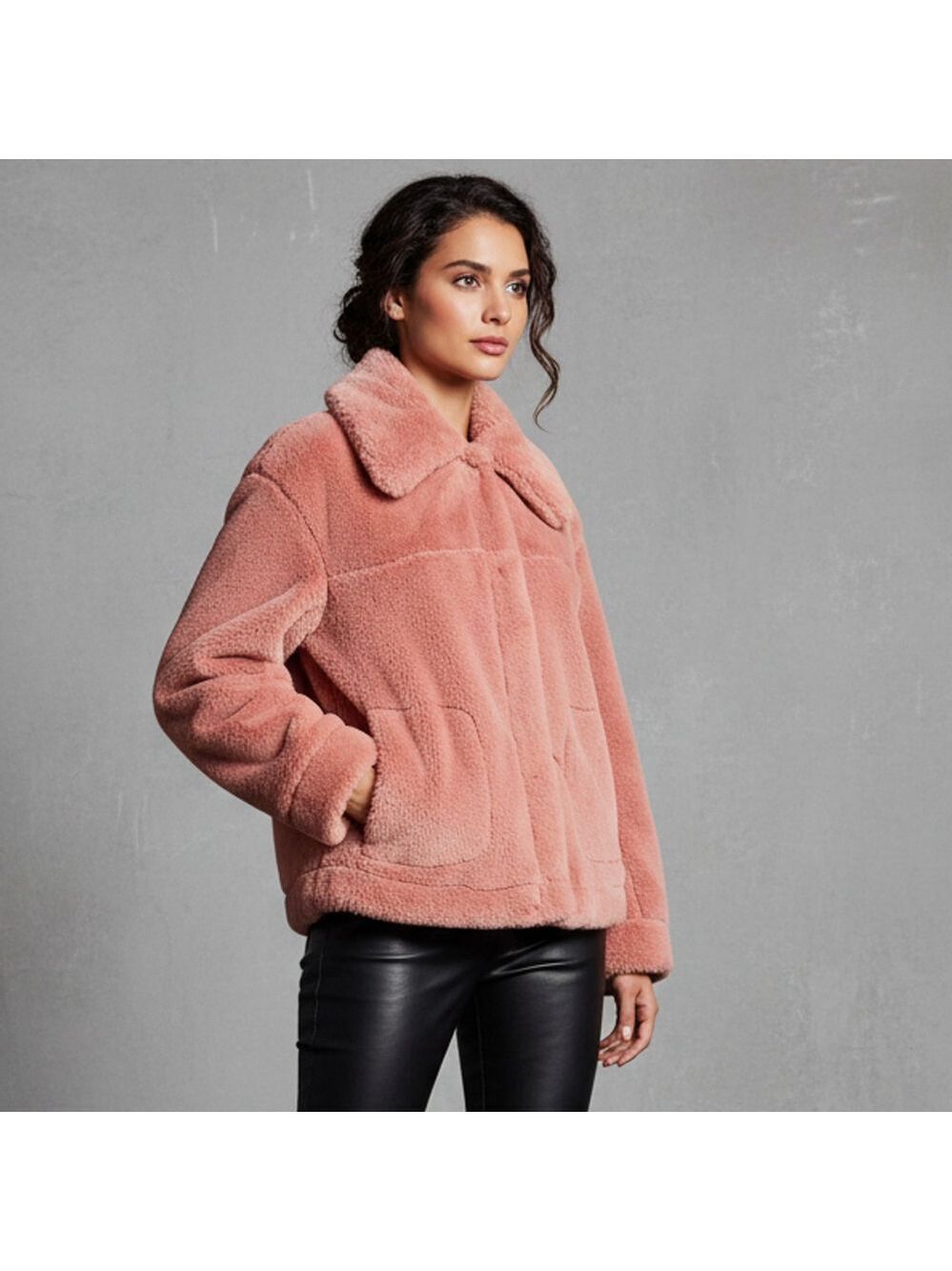 URBAN Republic Faux Fur Teddy Coat Bomber Sz L Coquette Barbiecore Retro Mod